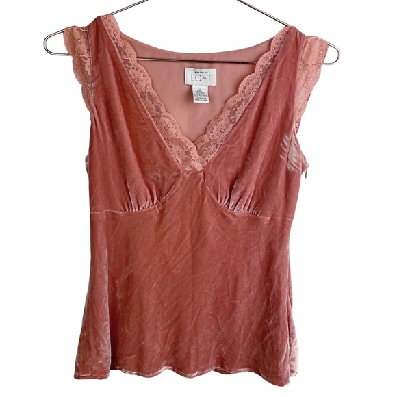 LOFT Tops - Ann Taylor LOFT Crushed Velvet Lace Cami Blouse